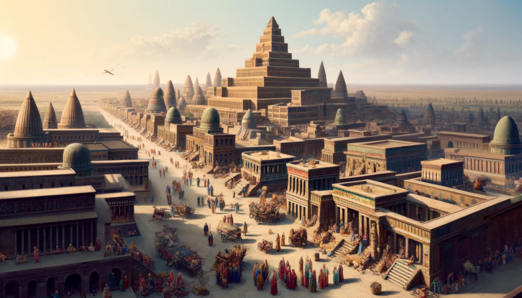 The Grandeur of Ancient Assyrian Cities and Ziggurat Image