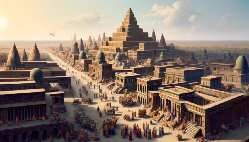 The Grandeur of Ancient Assyrian Cities and Ziggurat Image