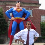 Obama poses with Superman, another one of his favorite superheroes.