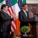 Irish PM Brian Cowen and President Barack Obama.  Also pictured: A Bowl of Shamrocks