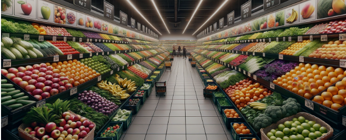 image of the produce section inside a grocery store.