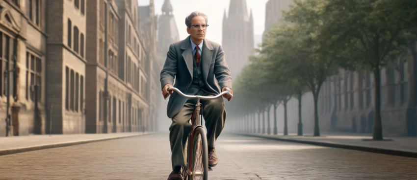 Dr. Albert Hofmann riding a bicycle
