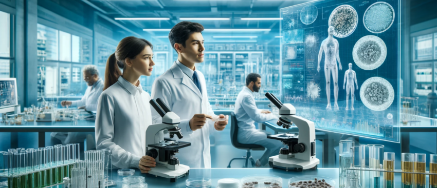 image depicting a modern medical research laboratory, where researchers are focused on developing innovative remedies for urinary tract infections.