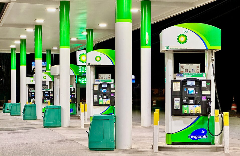 A modern BP gas station or filling station in the United States