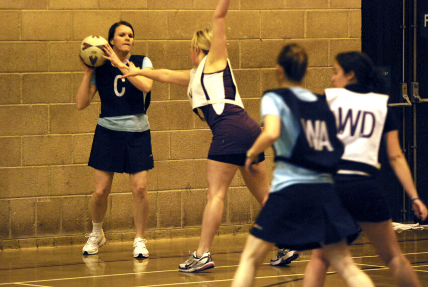 Netball game in Pudsey, Leeds in West Yorkshire, England.