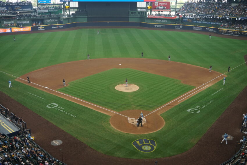 In-game action during the Cleveland Guardians vs. Milwaukee Brewers game at American Family Field in Milwaukee, Wisconsin (United States). Milwaukee won 2–0.