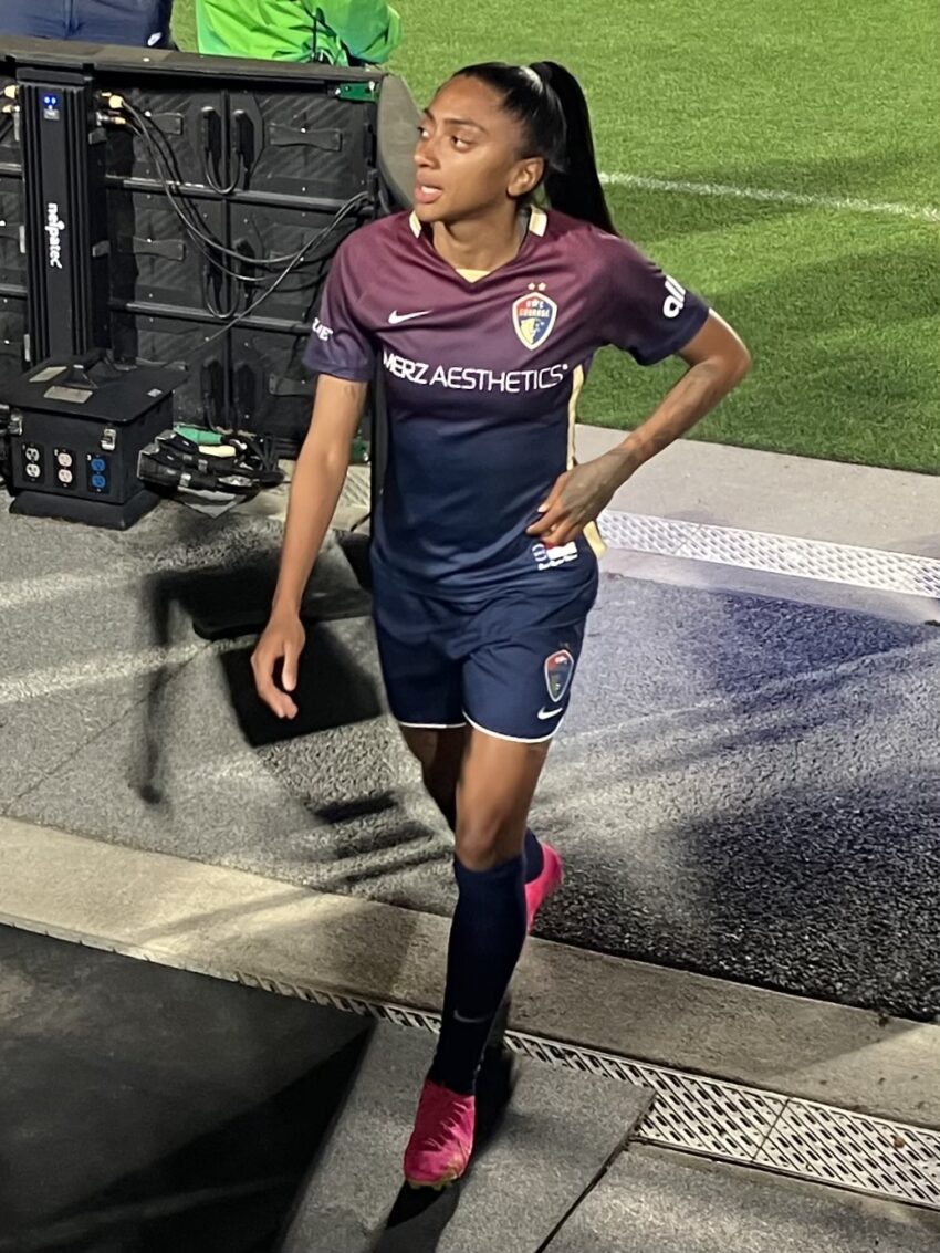 Kerolin of the NC Courage after the match (North Carolina Courage vs NJ/NY Gotham FC at WakeMed Soccer Park on May 3, 2023)