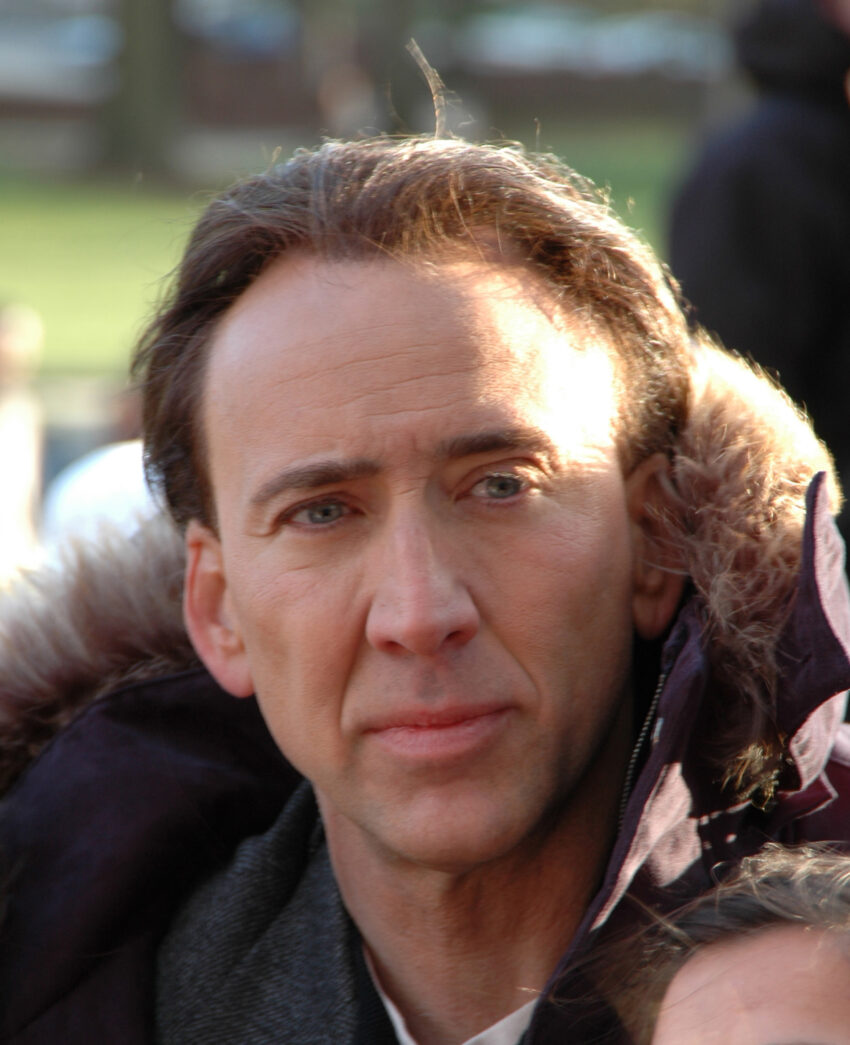 Academy Award-winning actor Nicolas Cage meeting with fans after filming a scene for National Treasure 2 at the University of Maryland.