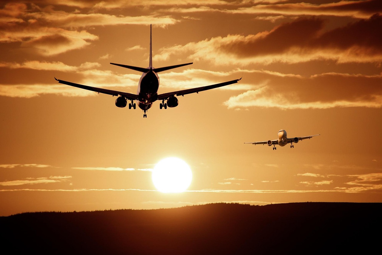 plane, flight, sunset, sun, sunlight