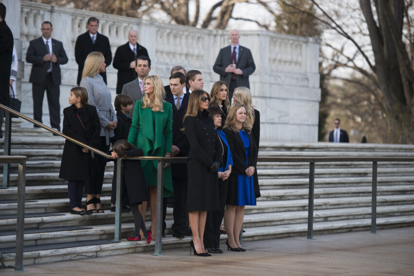 Families and guests of President-elect Donald J. Trump and Vice President-elect Mike Pence wait for the start of a wreath-laying ceremony at the Tomb of the Unknown Soldier in Arlington National Cemetery, Jan. 19, 2017, in Arlington, Va. Trump will be sworn-in as the 45th president of the United States during the Inauguration Ceremony Jan. 20, 2017, in Washington, D.C. (U.S. Army photo by Rachel Larue/Arlington National Cemetery/released) Unit: Arlington National Cemetery DVIDS Tags: Va.; Virginia; Arlington National Cemetery; Arlington; ANC
