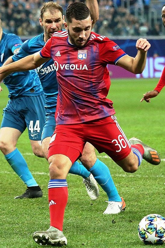 Rayan Cherki with Lyon in a Champions League game against FC Zenit Saint Petersburg.