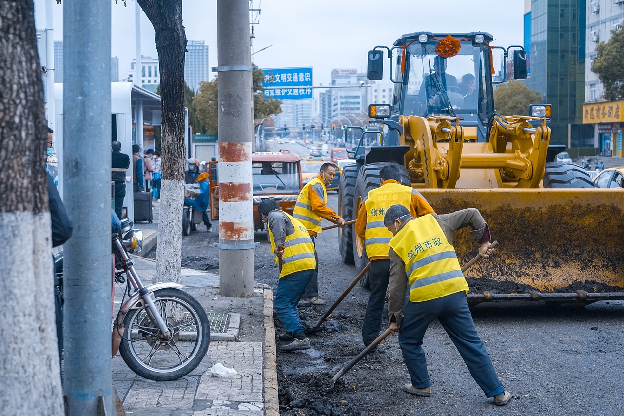 road construction, vehicle, repair the road, labor, road construction