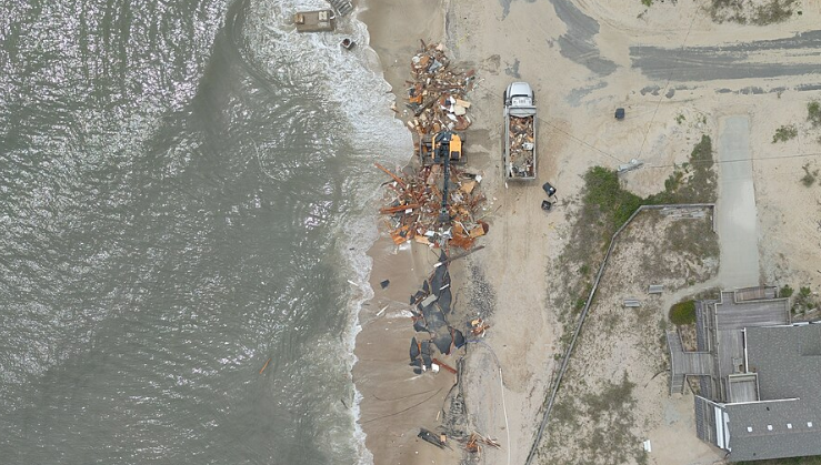 Aerial photo of debris associated with house collapse