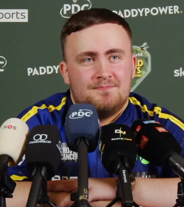 Luke Littler at a press conference following his win over Stephen Bunting at the 2025 PDC World Darts Championship