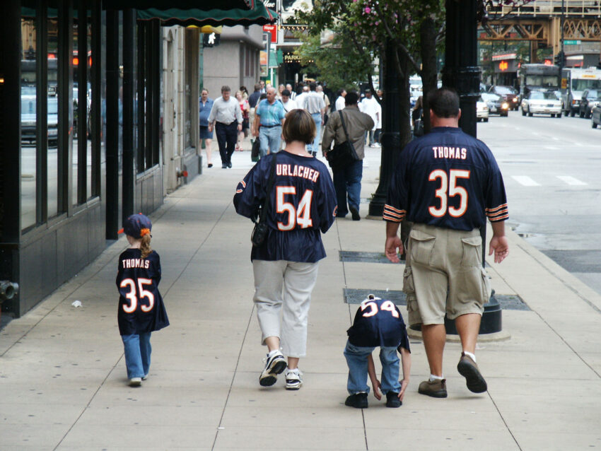 A Chicago family shows their support for the local NFL team, the Chicago Bears.