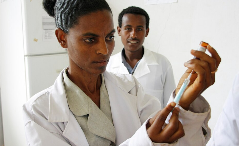 Preparing a measles vaccine in Ethiopia