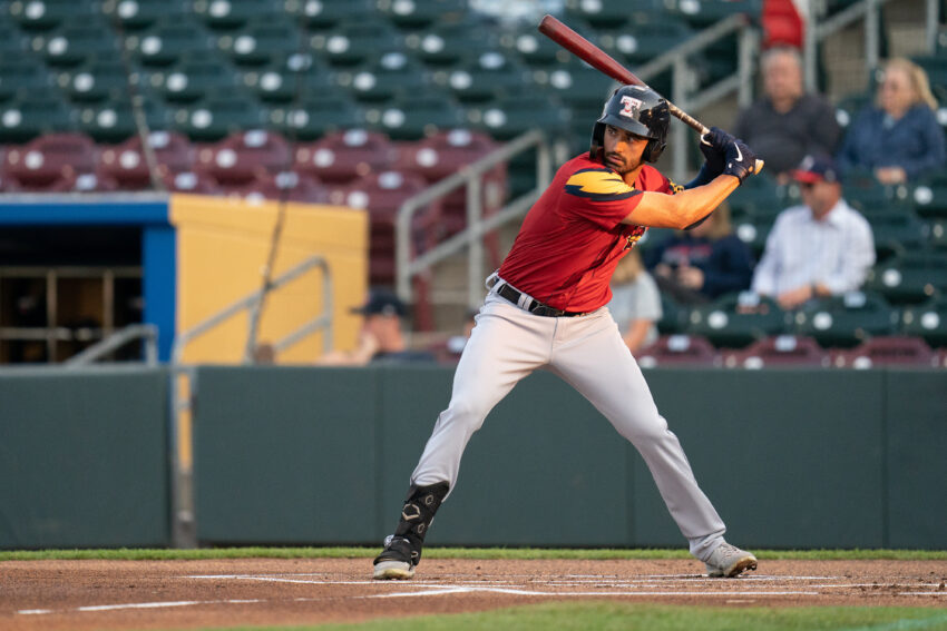 Riley Greene with the Toledo Mud Hens at Werner Park in Nebraska during an August 2021 game.