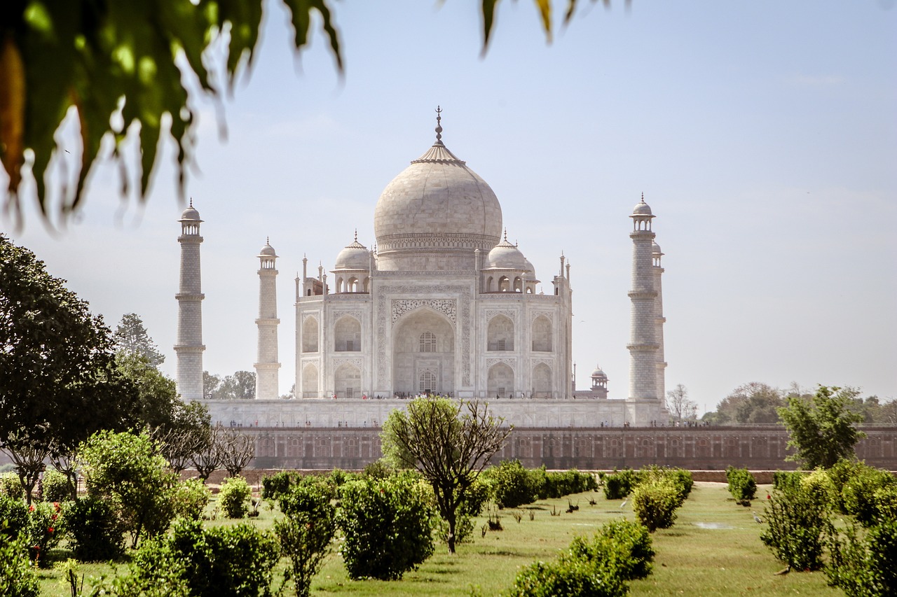 taj mahal, india, monument, building, trees