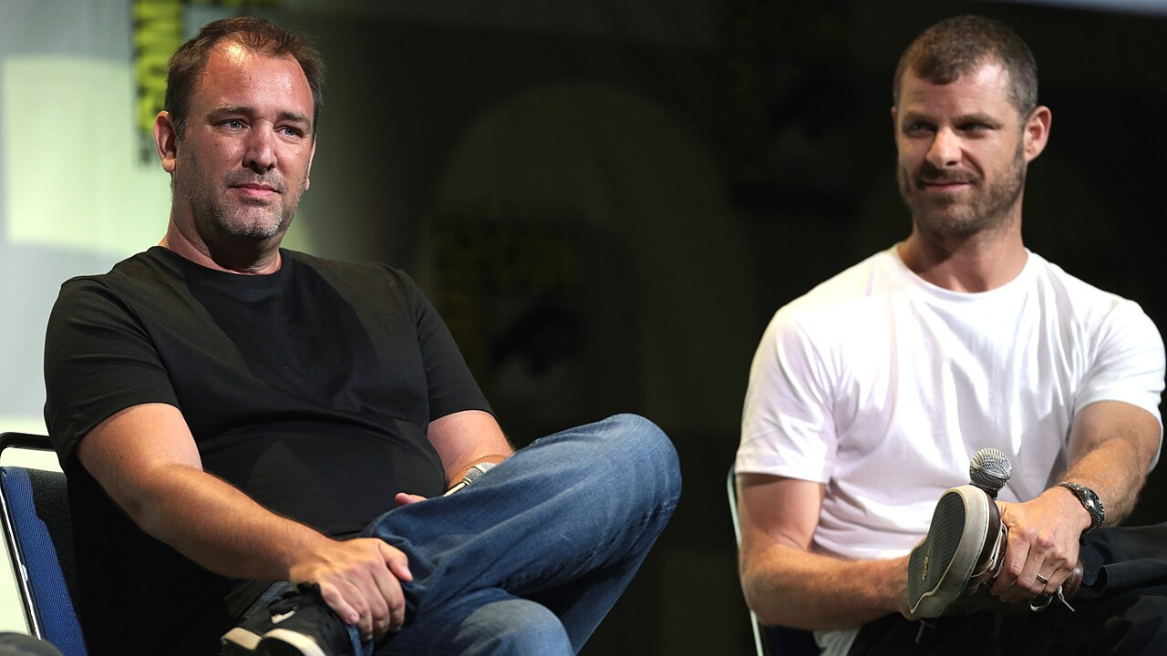 Trey Parker and Matt Stone speaking at the 2016 San Diego Comic Con International, for "South Park: Season 20", at the San Diego Convention Center in San Diego, California.