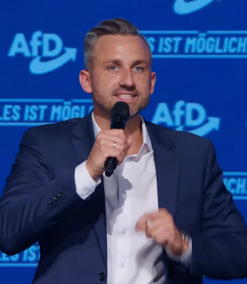 Ulrich Siegmund speaks at an AfD event in Magdeburg on February 18, 2026.