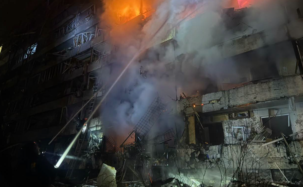 Apartment building in Kyiv after Russian attack on the city in the evening of 13 October 2026.