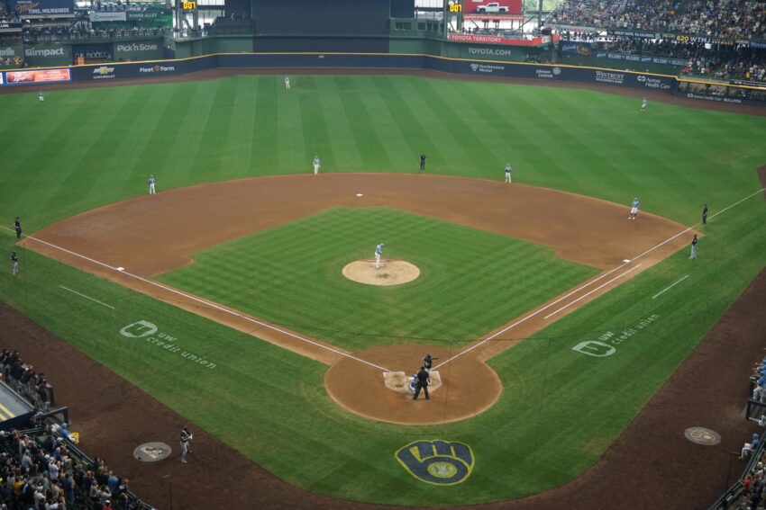 In-game action during the Cleveland Guardians vs. Milwaukee Brewers game at American Family Field in Milwaukee, Wisconsin (United States). Milwaukee won 2–0.