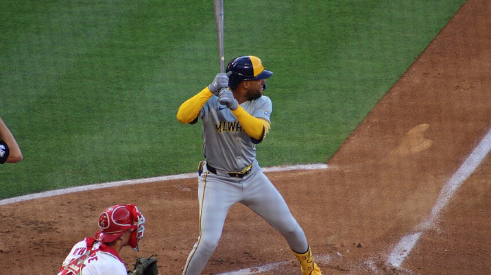 Jackson Chourio in the batter's box in Anaheim.