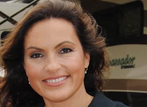 Actress Mariska Hargitay taking a break from filming Law & Order: Special Victims Unit at 155th and Broadway/Amsterdam in New York City.