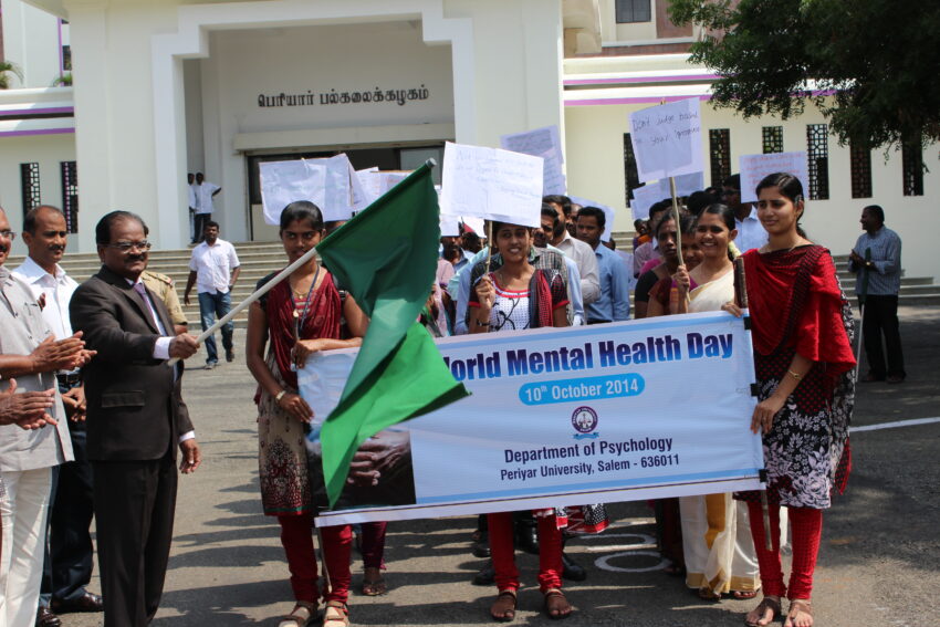 Vice Chancellor C Swaminathan flagging off the Mental Health awareness rally on October 10 2014.