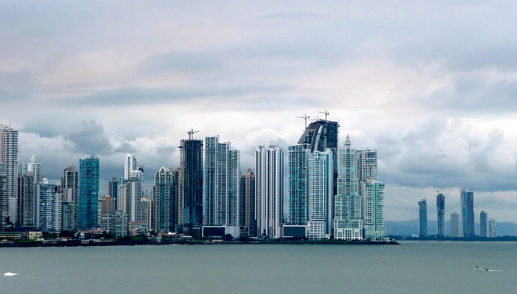 Skyline of Panama City, near Cinta Costera. photo taken in Casco Viejo.